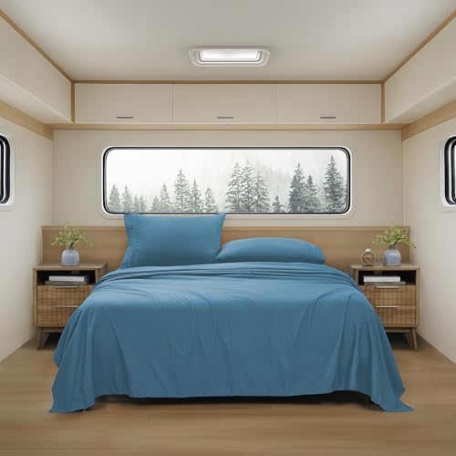 Camping Sheets Full Size - Outdoor Air Mattress Sheet Set – Built-in Corner Straps for Air Mattress & Camping Use – Designed for Inflatable Beds & Tailgate Sleepovers, Denim by SweetHomeCollection