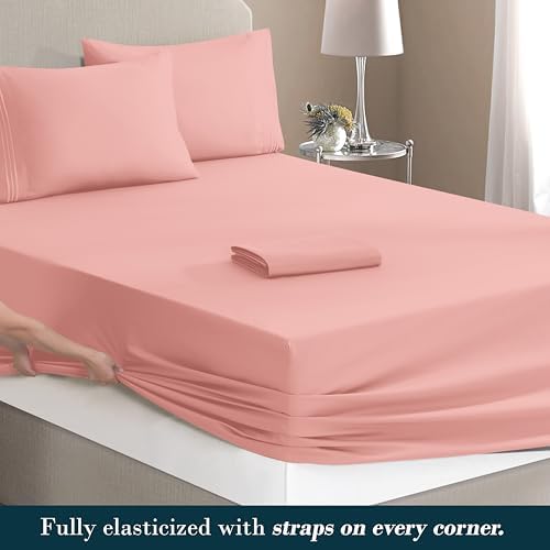 Mocassi Queen Size 4-Piece Bed Sheet Set - 1800 Premium Hotel Quality Microfiber 18-24 Inches Extra Deep Pocket Fitted Sheet- Luxury Soft, Breathable, Wrinkle, and Fade Resistant, Dusty Rose - Image 4