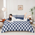 Gird Printed Duvet Cover Set Twin Size,Navy Blue Plaid Bedding Set 2Pcs for Kids Boys Teens Men Room Decor,Modern Geometric Check Comforter Cover Lightweight Soft Quilt Cover,1 Pillowcase by Homewish