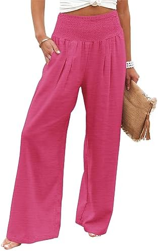 Angerella Womens Elastic High Waisted Palazzo Pants Casual Wide Leg Long Lounge Pant Trousers with Pocket by Angerella