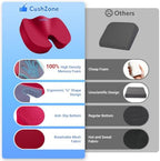 CushZone Memory Foam Seat Cushion for Office Hair, Car & Wheelchair, Red - Image 3