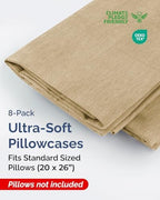 Standard Pillow Cases - 8 Pack Pillowcase Covers, 20" x 26" - Heathered Tan - Image 2