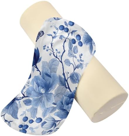 Blue White Flower Neck Roll Pillow Bolster Round Health Memory Foam Long Cervical Roll Cylinder Pillows with Removable Washable Cover for Body Bed Legs Back Yoga - Image 4