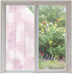 Window Privacy Film Frosted, Pink Botanical Non-Adhesive Static Cling Window Tint, Summer Palm Leaves Foliage Tropical Insulated Windows Frosted Films for Living Room, 35.4 x 78.7 Inches by Unknown
