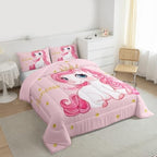 Erosebridal Pink Unicorn Toddler Bed Comforter Set for Girls | Kawaii Princess Unicorn Bedding Set Cute Stars Reversible Bed Sets Girly Cartoon Horse Quilt Comforter Fantasy Girls Room Decor,2 Pcs - Image 4