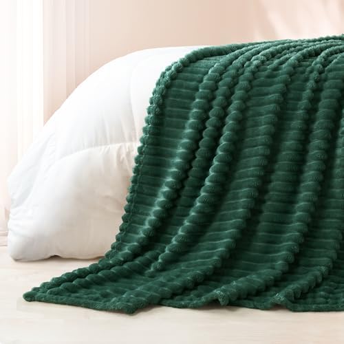 Exclusivo Mezcla Striped Queen Size Fleece Blanket for Bed, Forest Green - Image 6