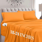 Mocassi Twin Size 4-Piece Bed Sheet Set - 1800 Premium Hotel Quality Microfiber 18-24 Inches Extra Deep Pocket Fitted Sheet- Luxury Soft, Breathable, Wrinkle, and Fade Resistant, Orange by MocassiLuxuryBedding
