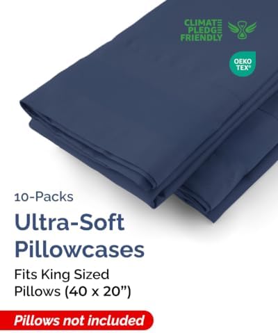 King Pillow Cases - 10 Pack Soft Pillowcase Covers - 20" x 40" (Navy Blue) - Image 2