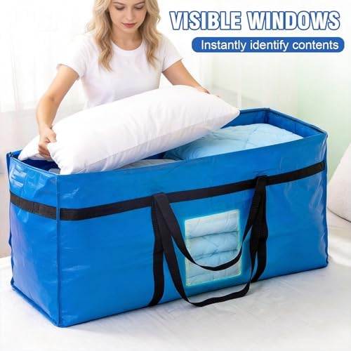 6 Packs 60 Gallon Heavy Duty Moving Storage Bag Foldable Duffle with Zipper 4 Reinforced Handles and See Through Window Waterproof Dustproof Organizer for Home Moving Travel - Image 5