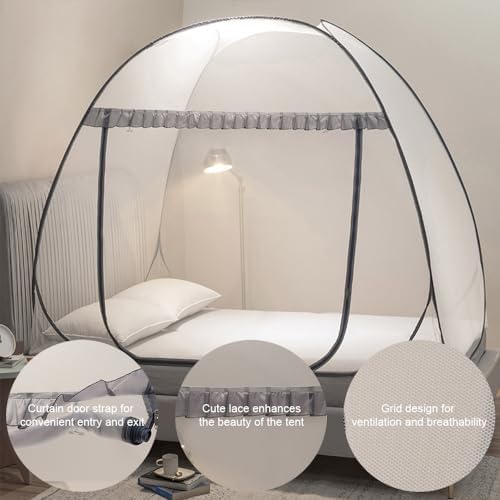 Mengersi Mosquito Net Pop Up Tent for Bed,Bed Canopy with Net Bottom,Mosquito Netting Bed Tent,Bed,Suit for Indoor Outdoor,Camping Tent,Insect Screen(Full/Queen, Gray) - Image 5