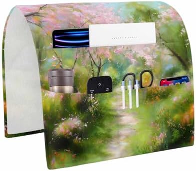 Sofa Armrest Organizer Bedside Caddy, Spring Pink Green Non Slip Couch Remote Control Holder for Recliner, Pastoral Oil Painting Country Flowers Armchair Caddy with Pocket for Magazine, 19.7"x35" by Unknown