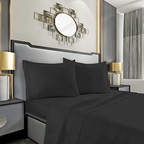Mocassi King Sheet Set - Luxury Hotel 1800 Premier Bedding Sheets & Pillowcases - Ultra Soft Breathable & Cooling Bed Sheets - Deep Pocket - Wrinkle Resistant - 4 Piece Set - King, Black by MocassiLuxuryBedding
