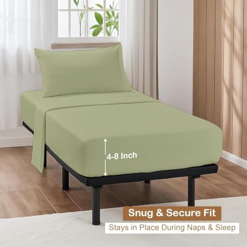 ARlinen Sheets for Cot Bunk Bed- 25" X 75" Cot Size Mattress Sheets-Fitted Cot Sheet Perfect for Narrow Twin/Cot Size/Rv Bunk/Guest Bed Replacement/Camping Cot Bed Sheet Set- 4 PCs (Sage) - Image 4