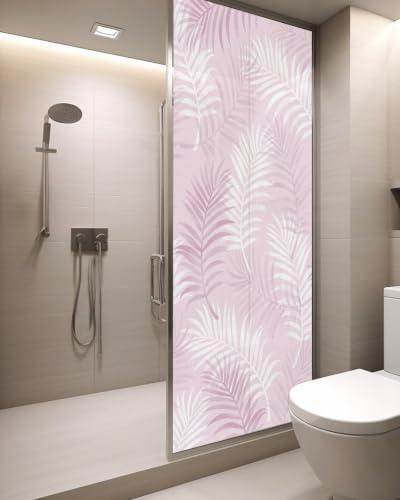 Window Privacy Film Frosted, Pink Botanical Static Cling Door Window Covering, Summer Palm Leaves Foliage Tropical UV Blocking Windows Film for Office, Hotel, Bedroom, 29.5 x 78.7 Inches - Image 3