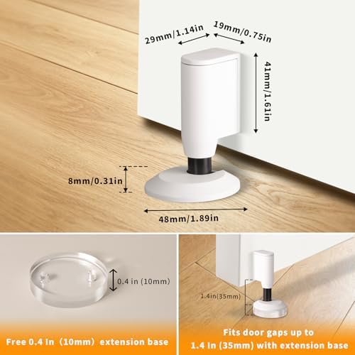 2 Pack Magnetic Door Stopper, Retractable Magnet Floor Door Stop with 0.4 in (10mm) Extension Base, Adhesive Door Magnetic Catch, Door Holder for Gaps Up to 1.4 in (35mm), White WT-2 - Image 2