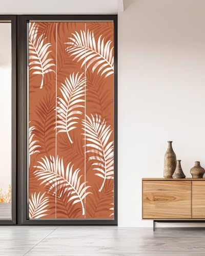 Window Privacy Film Frosted, Terracotta Botanical Non-Adhesive Static Cling Window Tint, Summer Palm Leaves Foliage Tropical Insulated Windows Frosted Films for Living Room, 35.4 x 78.7 Inches - Image 5