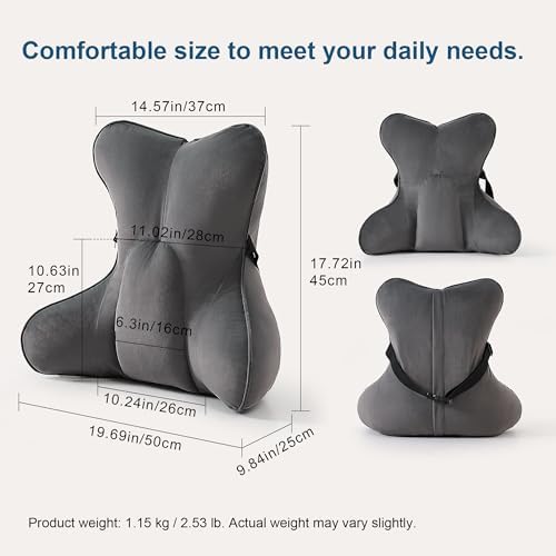 Lumbar Support Pillow (Pat. Pend) for Office Chair, Couch, Recliner & Car Seat, Ergonomic Back Support for Lower Back Comfort, with Adjustable Strap to Stay in Place, Steel Gray - Image 2