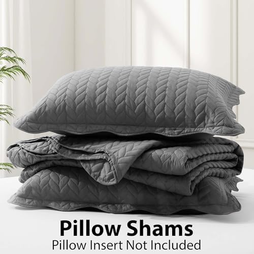 Twin Quilt Set Bedspread Coverlet Microfiber Bedding Leaf Grey 68x86 - Image 6