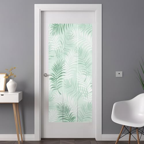 Window Privacy Film Frosted, Light Green Botanical Non-Adhesive Static Cling Window Tint, Summer Palm Leaves Foliage Tropical Insulated Windows Frosted Films for Living Room, 35.4 x 78.7 Inches - Image 3