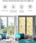 Window Privacy Film Frosted, Yellow Botanical Reusable Static Cling Window Tints, Summer Palm Leaves Foliage Tropical Heat Control Windows Films for Offices, Balcony, 29.5 x 118 Inches - Image 6