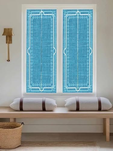 Window Privacy Film Frosted, Azure Blue Botanical Reusable Static Cling Window Tints, Vintage Florals Geometric Minimalist Heat Control Windows Films for Offices, Balcony, 29.5 x 118 Inches - Image 5