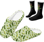 Jeiento Fuzzy Slippers and Crew Sock Set for Women Men Couple Warm Cozy Memory Foam House Shoes Soft Slip-on Slides for Home,Travel by Jeiento