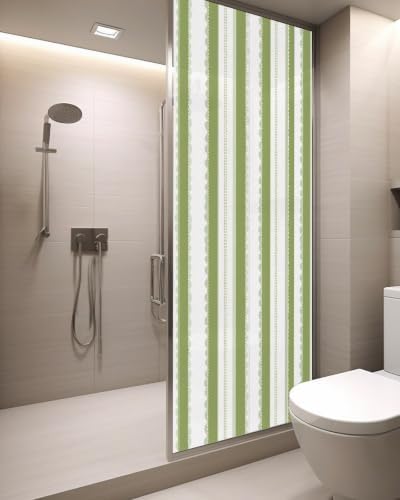 Window Privacy Film Frosted, Sage Green Striped Static Cling Door Window Covering, Farmhouse Vertical Stripes Geometric UV Blocking Windows Film for Office, Hotel, Bedroom, 29.5 x 78.7 Inches - Image 3