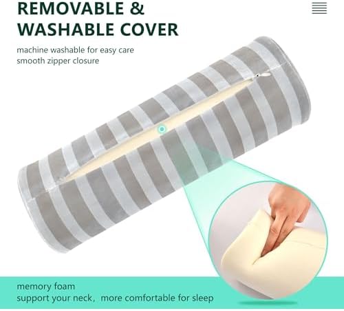 Bolster Pillow for Legs Firm Bedding Neck Roll Pillow Round Pillows Decorative Cylinder Decorative Pillow Lumbar Support Pillow Ghostwhite Stripe - Image 4
