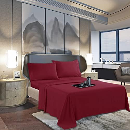 Mocassi Twin Sheet Set - Luxury Hotel 1800 Premier Bedding Sheets & Pillowcases - Ultra Soft Breathable & Cooling Bed Sheets - Deep Pocket - Wrinkle Resistant - 4 Piece Set - Twin, Burgundy - Image 3