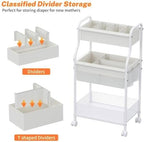 3-Tier Diaper Caddy Organizer & Rolling Cart,Metal Utility Cart with 4+2 Dividers & Lockable Silent Casters, Mobile Storage Cart for Nursery Essentials, Multi-Purpose for Kidsroom Changing Table - Image 3