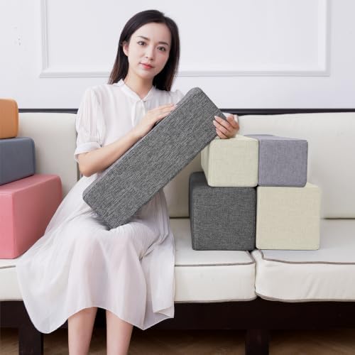 2 Pack Couch Arm Rest Pillow, 6''x6''x20'' Linen Cover, High Density Foam Armrest Cushion, Removable & Washable Elbow Support for Sofa, Bed, and Armchair (Beige) - Image 4