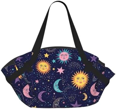Outdoor Packable Picnic Blanket 2-in-1 Tote Bag, Waterproof Sandproof, Sun Moon Stars Zodiac Goth Purple Space Galaxy Constellation with Shoulder Strap & Inner Pockets for Camping, Beach, Family Use by Unknown