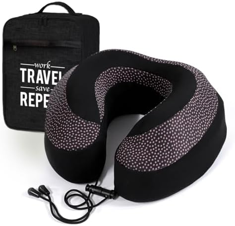 Neck Pillow for Travel | Memory Foam Neck Pillow with Chin Support | Travel Pillow | Adjustable Rope Lock | Removable & Washable Cover with Travel Bag | Travel Essentials | Pink & Black by Samadhaan