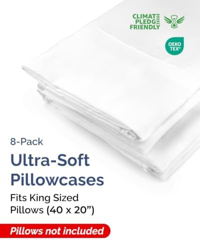King Pillow Cases - 8 Pack Super Soft Pillowcase Covers - 20" x 40" (White) - Image 2