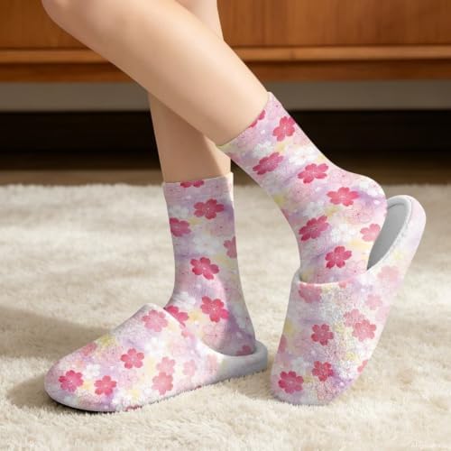 Fuzzy Slipper with Socks for Women Slip On House Slipper and Socks Set Cozy Fuzzy Slippers for Indoor - Image 2
