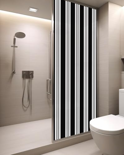 Window Privacy Film Frosted, Black Striped Static Cling Door Window Covering, Minimalist Vertical Stripes UV Blocking Windows Film for Office, Hotel, Bedroom, 29.5 x 78.7 Inches - Image 3