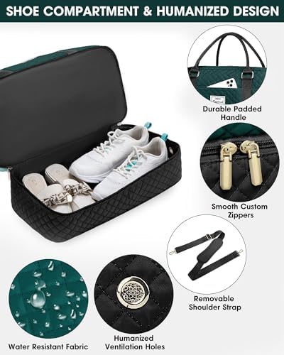Travel Duffle Bag Weekender Bags: Duffel Bag with Shoe Compartment Carry On Overnight Bag with Wet Pocket Yoga Gym Bags Hospital Bags for Labor and Delivery 3 Pcs Set Black Green - Image 3