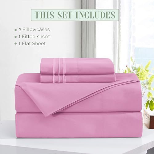 Elegant Comfort Luxury Soft 4-Piece 1500 Premium Hotel Quality Bed Sheet Set with Extra Deep Pockets 18-24 Inch, Wrinkle Free, Storage Pockets, Extra Deep Pocket 4PC Sheets, Twin, Light Pink - Image 3