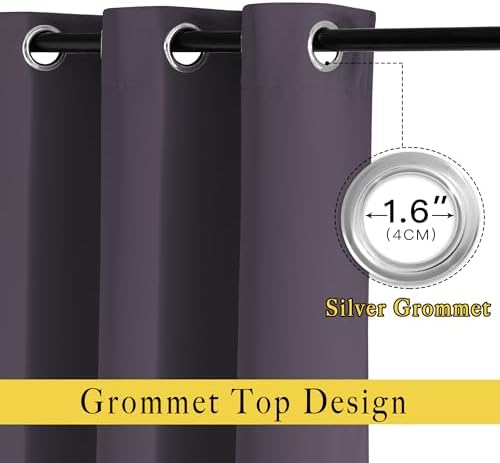 NICETOWN Blackout Bedroom Curtains 66 inches Long, Grommet Room Darkening Thermal Insulated Window Treatments for Home Office/Kids Room, Greyish Purple, 2 Panels, W66 x L66 - Image 2