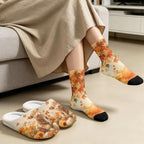 Jeiento Fuzzy Slippers and Crew Sock Set for Women Men Couple Warm Cozy Memory Foam House Shoes Soft Slip-on Slides for Home,Travel - Image 4