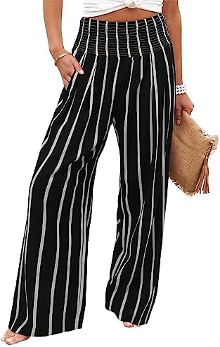 Angerella Womens Elastic High Waisted Palazzo Pants Casual Wide Leg Long Lounge Pant Trousers with Pocket by Angerella