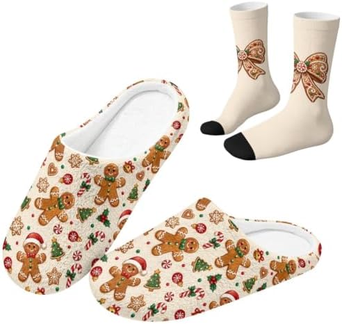 Jeiento Winter Fuzzy Slipper and Crew Socks Warm Winter Shoes Lightweight Soft Cushion House Slipper Bedroom Shoes by Jeiento