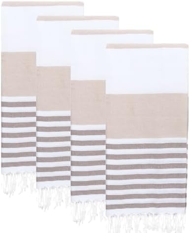 Turkish Beach Towels Set of 4 | Oversized, Quick Dry, Sand Free | 100% Cotton, Large 38x71 Towels for Beach, Pool, Travel | Ultra-Soft, Compact, and Absorbent | Latte/Brown by PADISHAHHOME