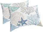 DecorLovee Coastal Queen Pillow Cases Set of 2 - Microfiber Bed Throw Pillow Covers, Blue Teal Coral Summer Beach Nautical Starfish Decorative Lumbar Pillow Cover with Envelope Closure for Sofa/Travel - Image 2