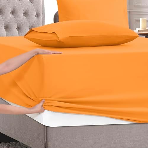 Mocassi King Size 4-Piece Bed Sheet Set - 1800 Premium Hotel Quality Microfiber 18-24 Inches Extra Deep Pocket Fitted Sheet- Luxury Soft, Breathable, Wrinkle, and Fade Resistant, Orange - Image 5