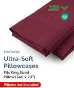 King Pillow Cases - 10 Pack Soft Pillowcase Covers - 20" x 40" (Burgundy) - Image 2