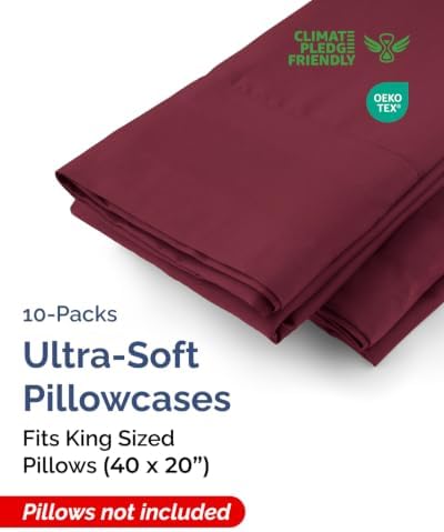 King Pillow Cases - 10 Pack Soft Pillowcase Covers - 20" x 40" (Burgundy) - Image 2