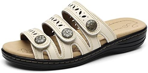 Women's Comfort Leather Slides Lightweight Flat Sandals Cute Slip On Casual Walking Slippers - Image 2