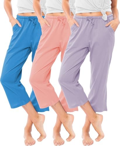 Sexy Basics Women's 100% Cotton Lounge Pants | Capri Style Pajama Sleep Bottoms | Drawstring & Pockets |Multi-Packs & Colors by SexyBasics