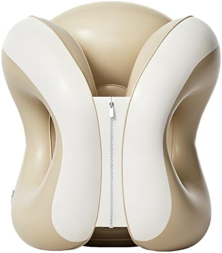 Cream Inflatable Multipurpose Travel Pillow, Steady Neck Support Nap Pillow for Desk, Portable PVC Sleeping Aid for Office, Classroom, Car, Train, Airplane, 12.2 x 12.2 x 14 in / 31 x 31 x 36 cm by LUMINFLY